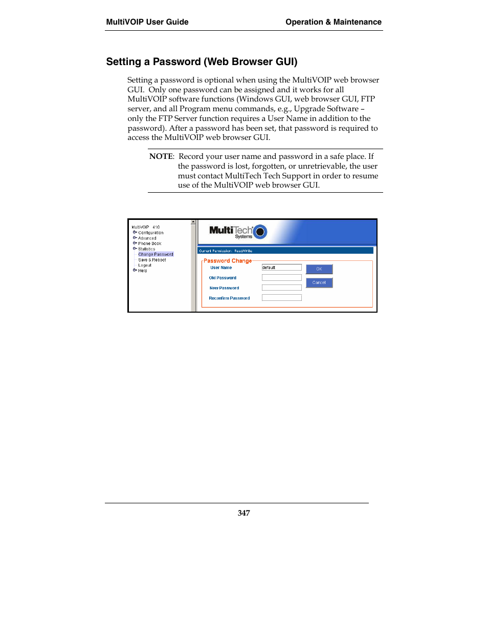 Setting a password (web browser gui) | Multi-Tech Systems MVP210-SS User Manual | Page 347 / 415