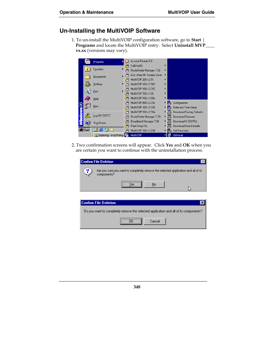 Un-installing the multivoip software | Multi-Tech Systems MVP210-SS User Manual | Page 348 / 415