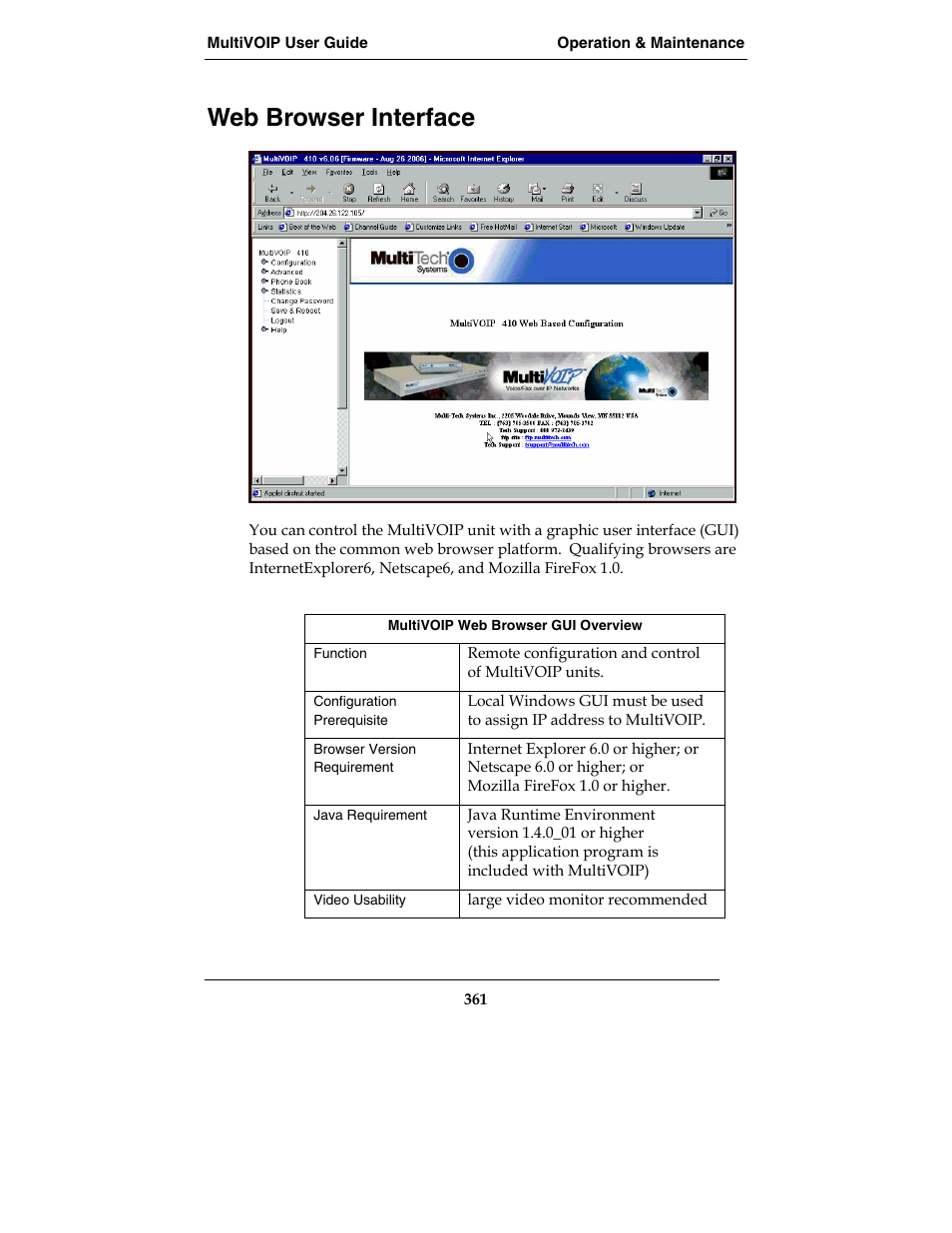 Web browser interface | Multi-Tech Systems MVP210-SS User Manual | Page 361 / 415