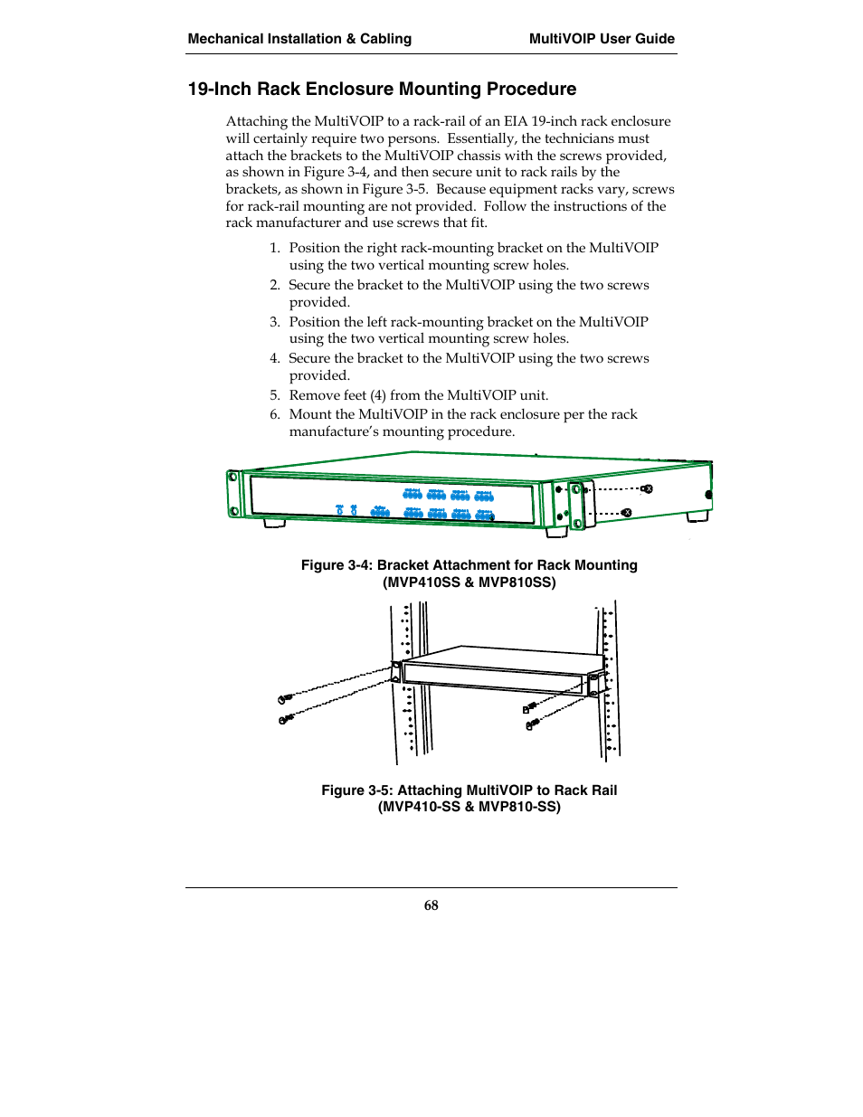 Inch rack enclosure mounting procedure | Multi-Tech Systems MVP210-SS User Manual | Page 68 / 415