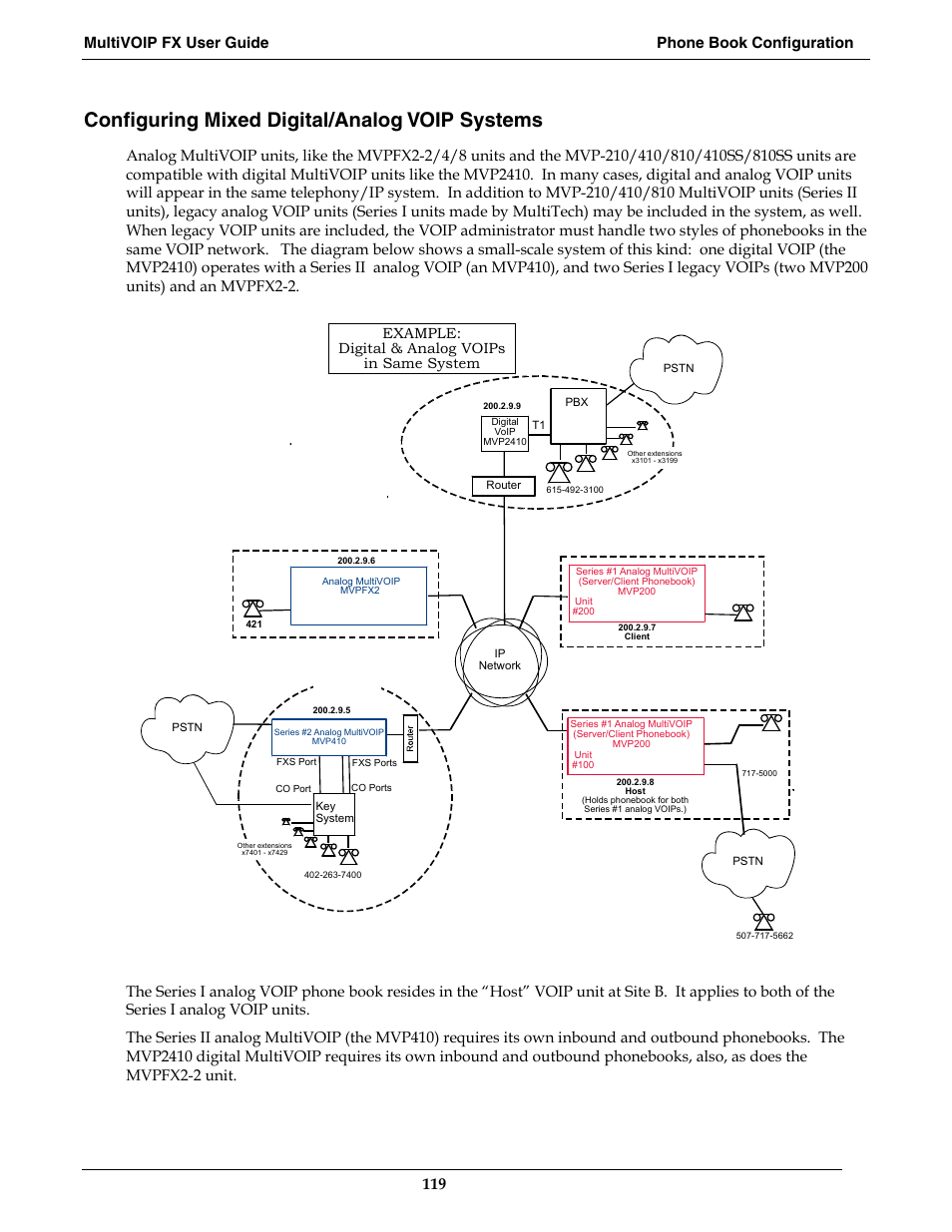 Configuring mixed digital/analog voip systems, Example: digital & analog voips in same system | Multi-Tech Systems MVPFX2-2 User Manual | Page 119 / 193