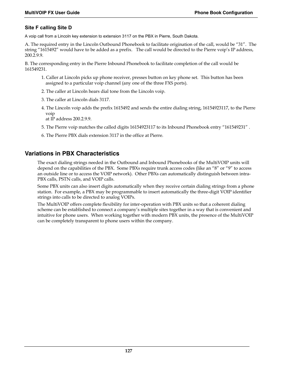 Variations in pbx characteristics | Multi-Tech Systems MVPFX2-2 User Manual | Page 127 / 193