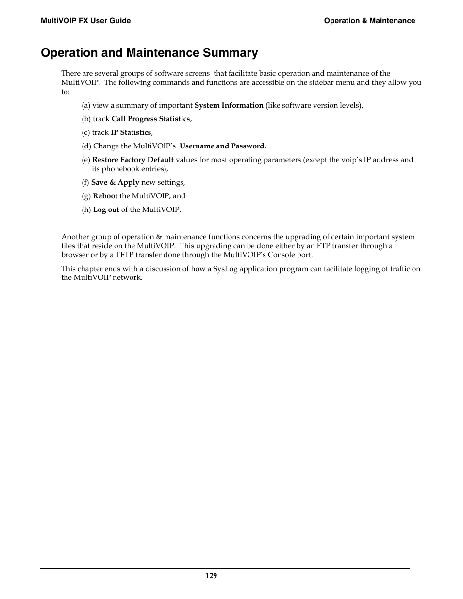 Operation and maintenance summary | Multi-Tech Systems MVPFX2-2 User Manual | Page 129 / 193