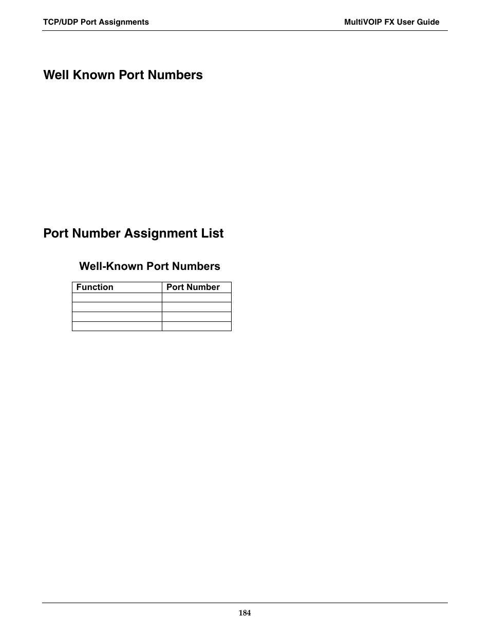 Well known port numbers, Port number assignment list, Well-known port numbers | Multi-Tech Systems MVPFX2-2 User Manual | Page 184 / 193