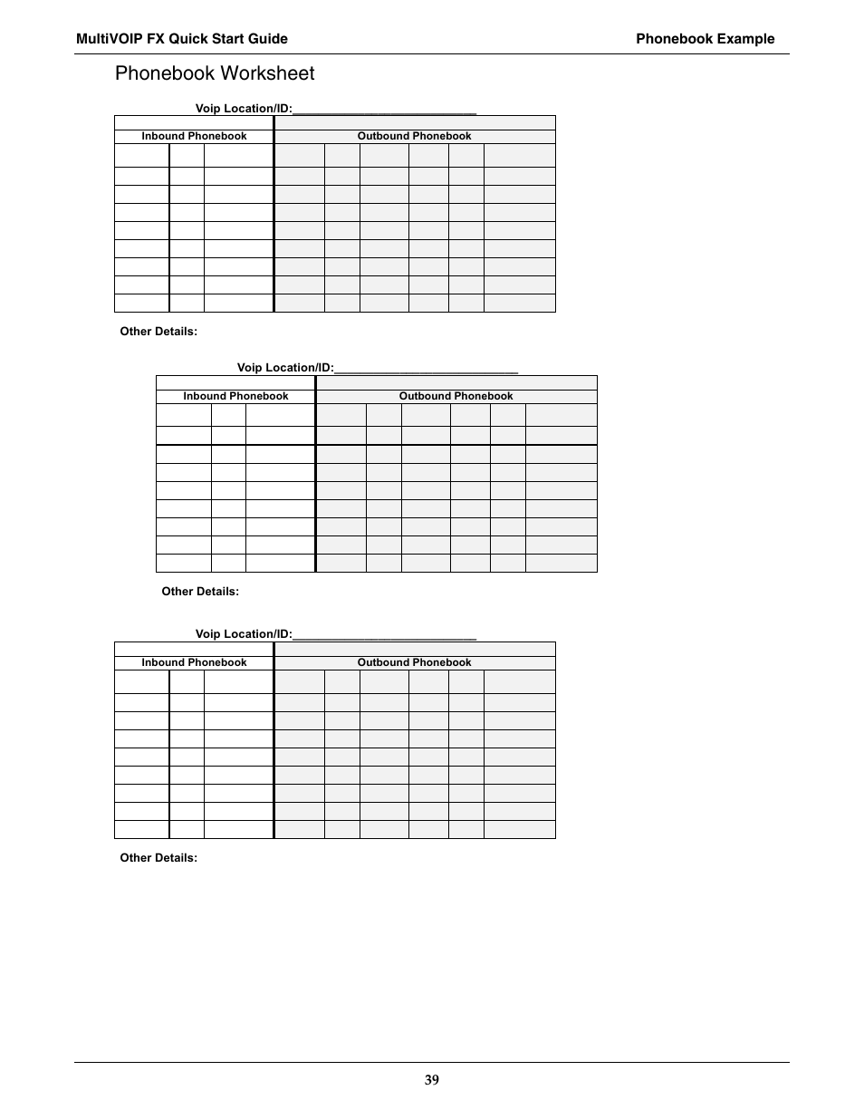 Phonebook worksheet | Multi-Tech Systems MVPFX2-2 User Manual | Page 39 / 193