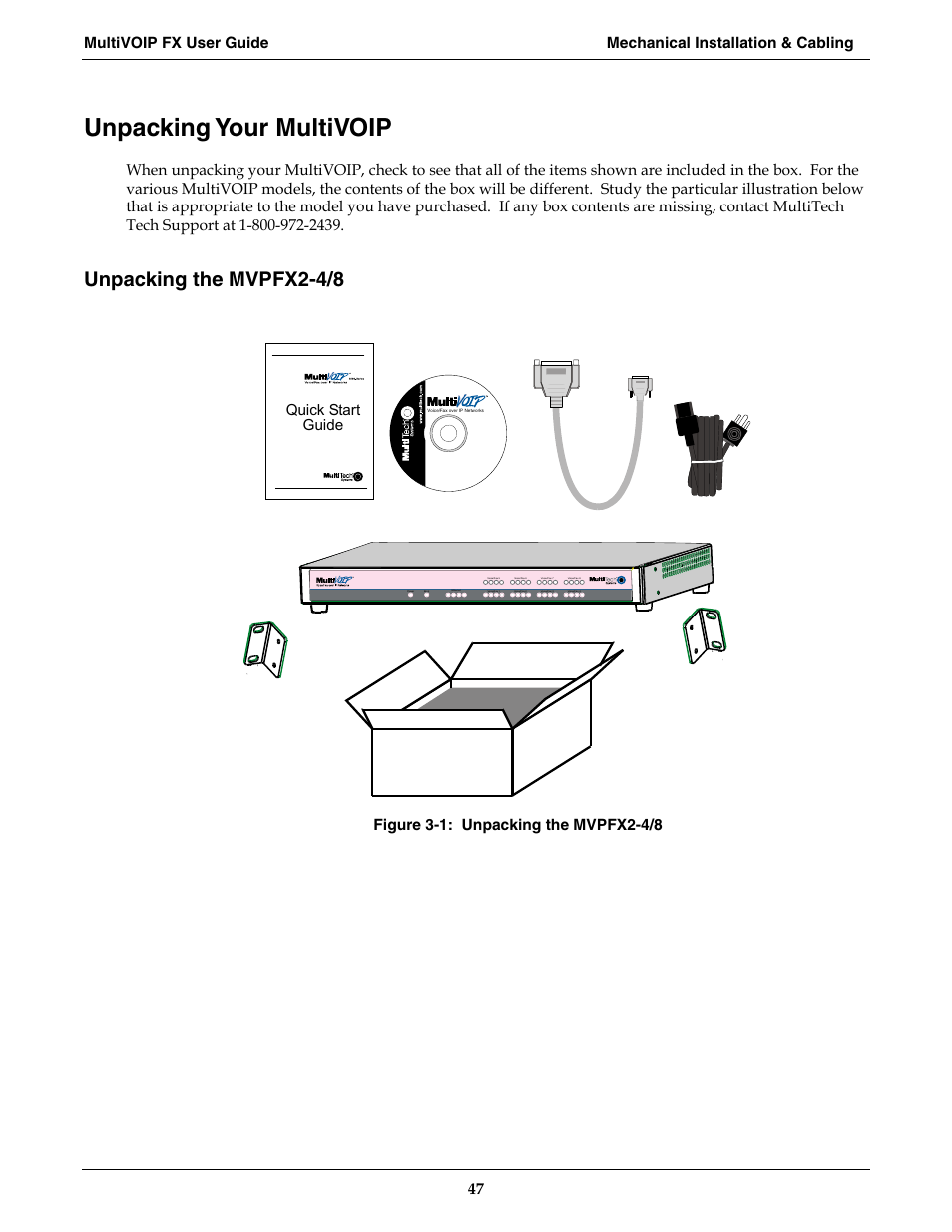Unpacking your multivoip, Unpacking the mvpfx2-4/8 | Multi-Tech Systems MVPFX2-2 User Manual | Page 47 / 193
