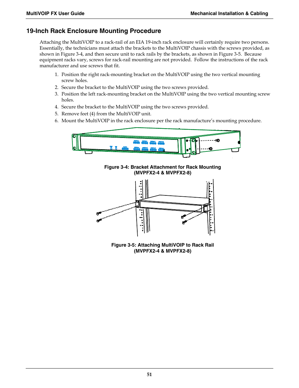 Inch rack enclosure mounting procedure | Multi-Tech Systems MVPFX2-2 User Manual | Page 51 / 193