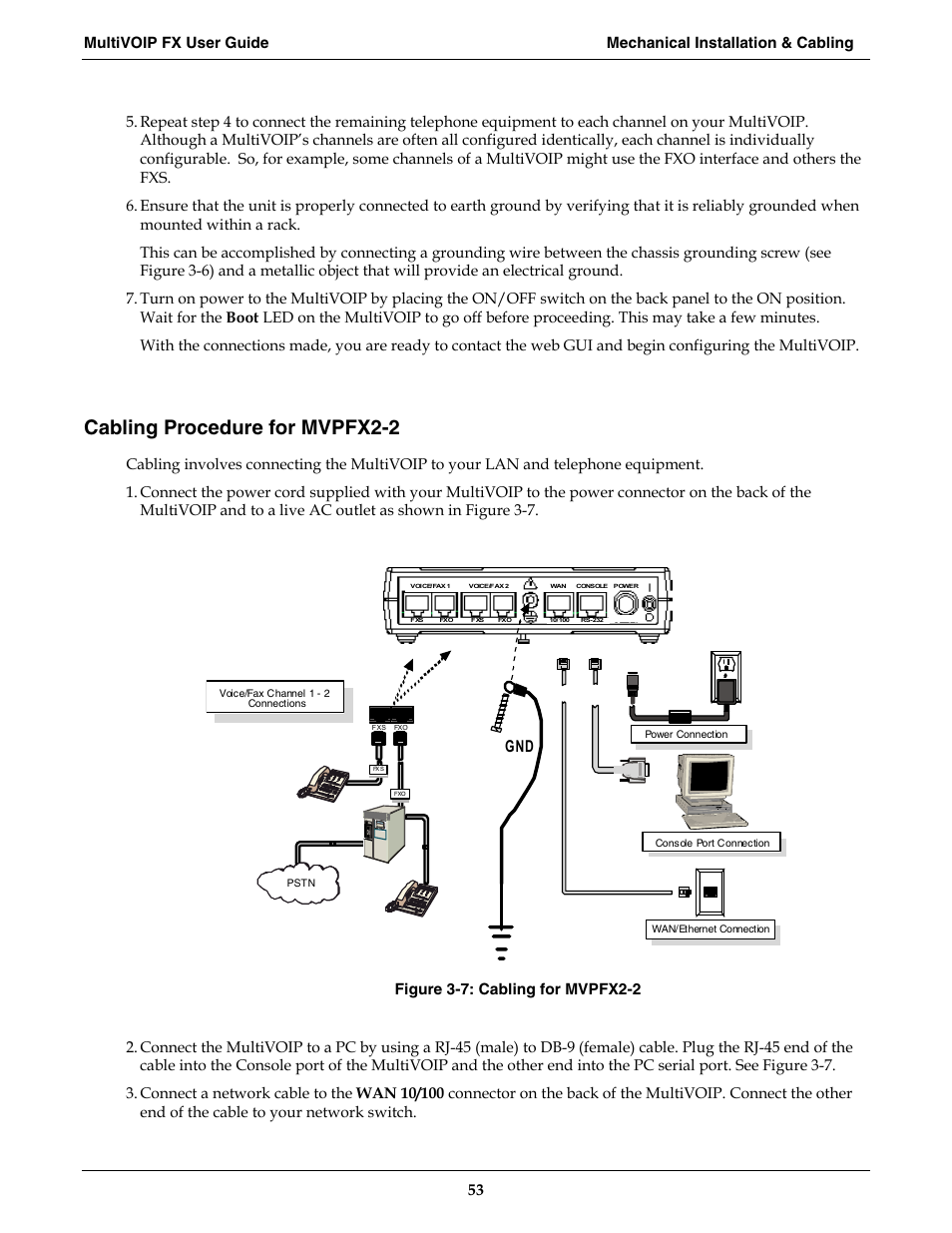 Cabling procedure for mvpfx2-2 | Multi-Tech Systems MVPFX2-2 User Manual | Page 53 / 193