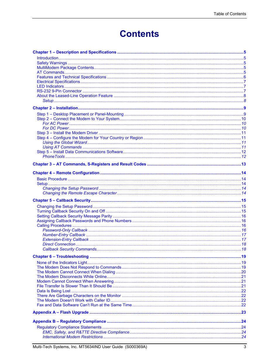 Multi-Tech Systems MT5634IND User Manual | Page 3 / 28