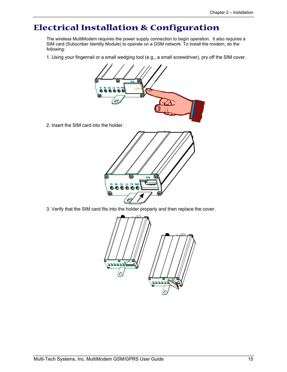 Electrical installation & configuration | Multi-Tech Systems MTCBA-G-F1 User Manual | Page 15 / 29