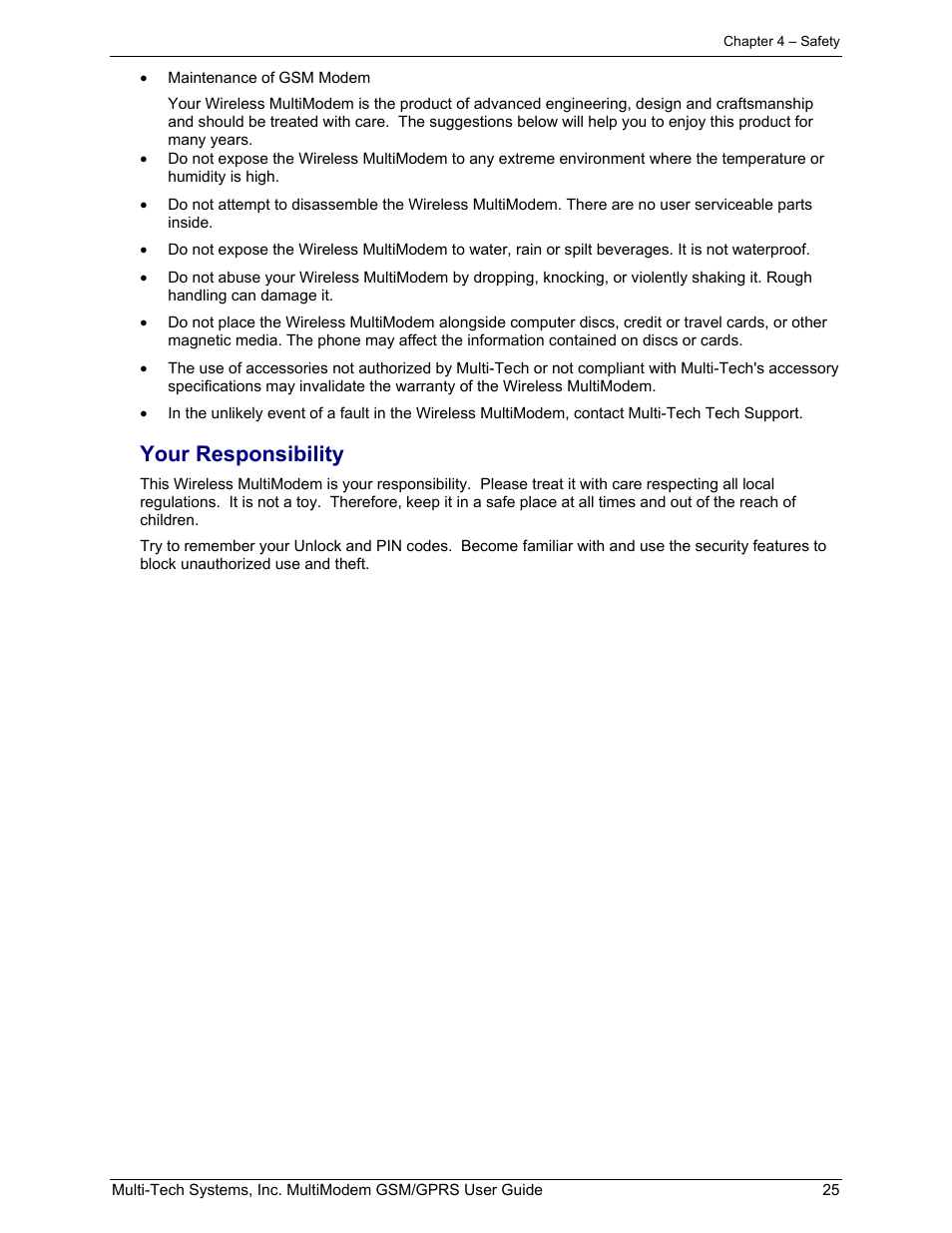 Your responsibility | Multi-Tech Systems MTCBA-G-F1 User Manual | Page 25 / 29