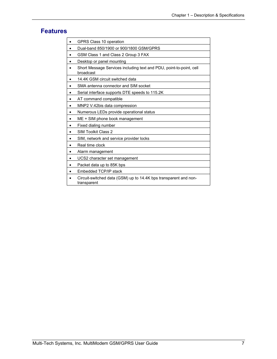 Features | Multi-Tech Systems MTCBA-G-F1 User Manual | Page 7 / 29
