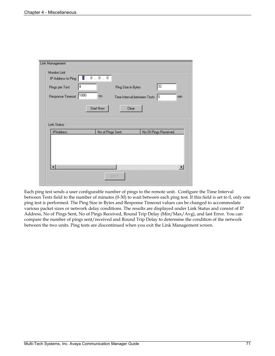 Link management | Multi-Tech Systems MVP103 User Manual | Page 71 / 79