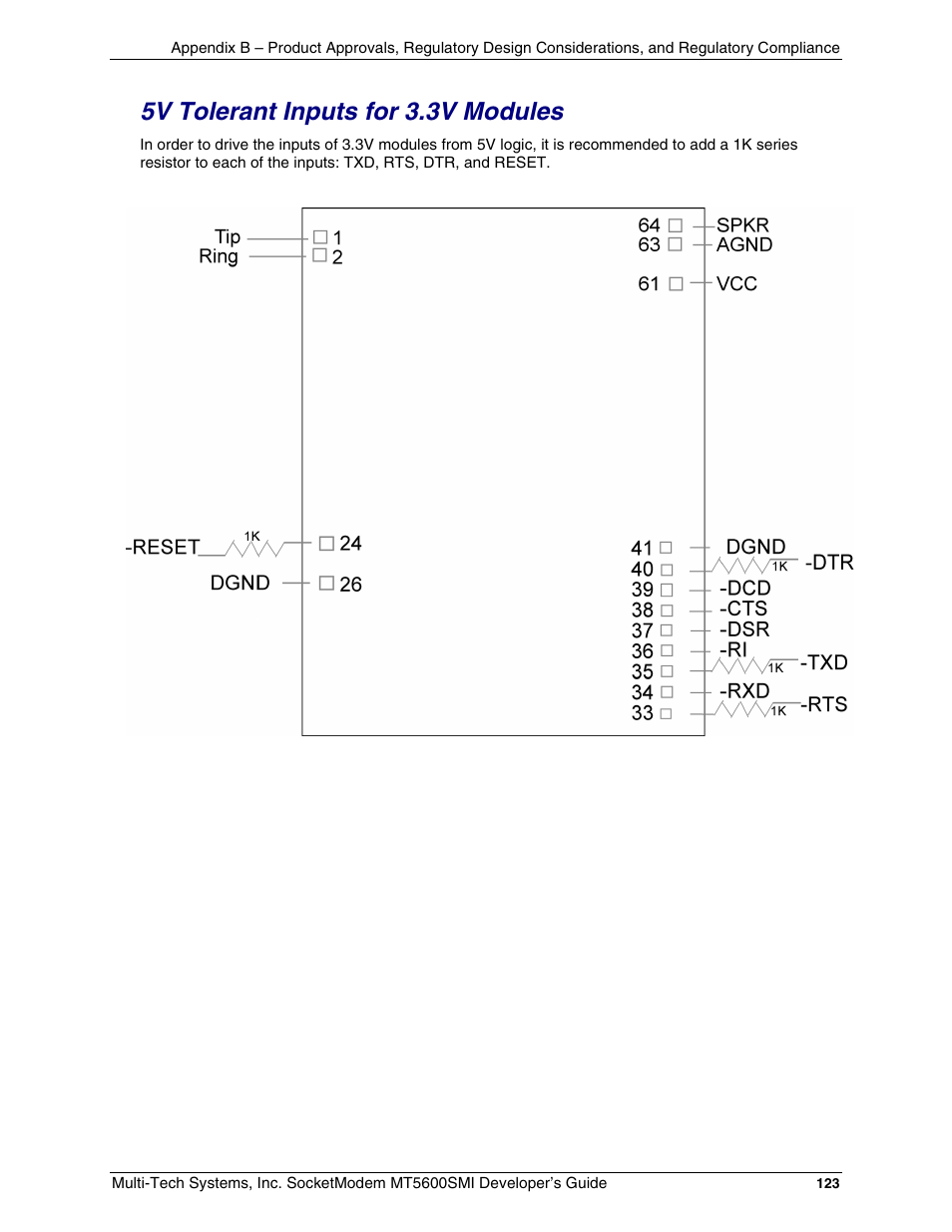 5v tolerant inputs for 3.3v modules | Multi-Tech Systems MT5600SMI-34 User Manual | Page 123 / 134