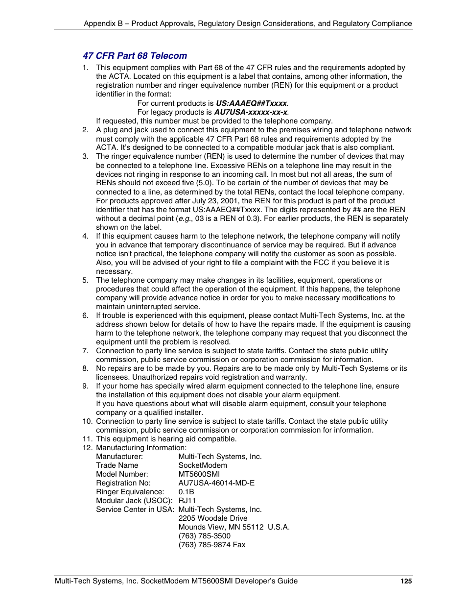 Multi-Tech Systems MT5600SMI-34 User Manual | Page 125 / 134