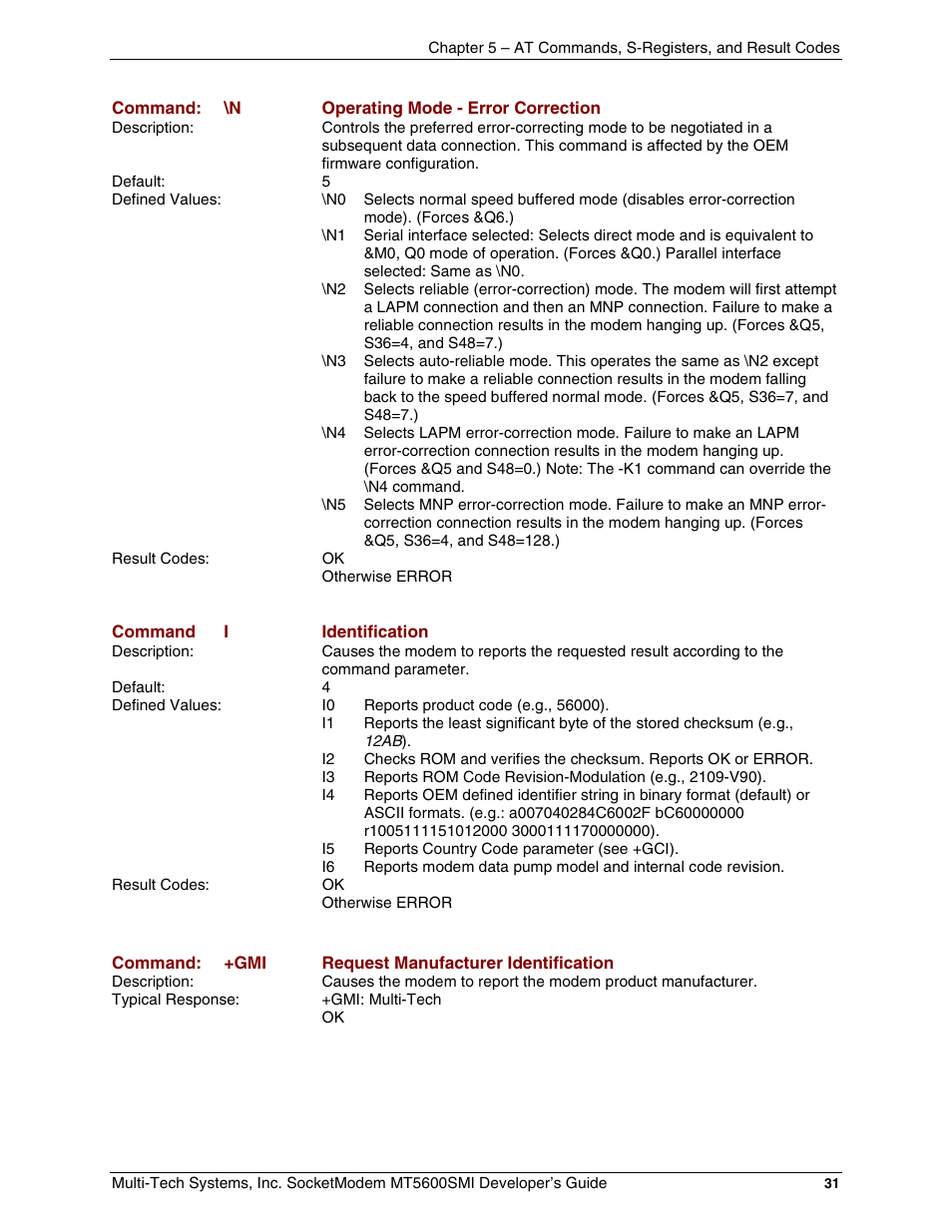 Multi-Tech Systems MT5600SMI-34 User Manual | Page 31 / 134