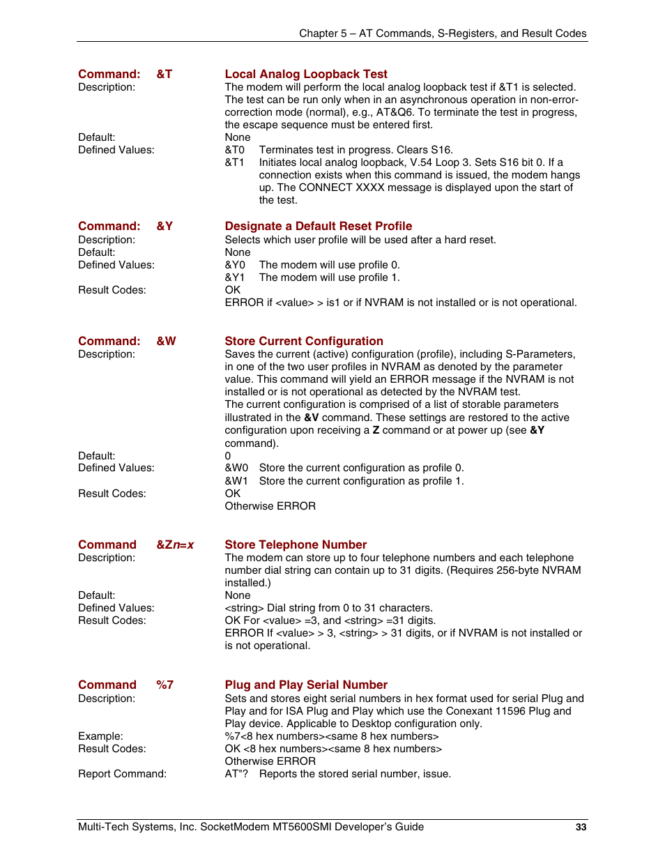 Multi-Tech Systems MT5600SMI-34 User Manual | Page 33 / 134