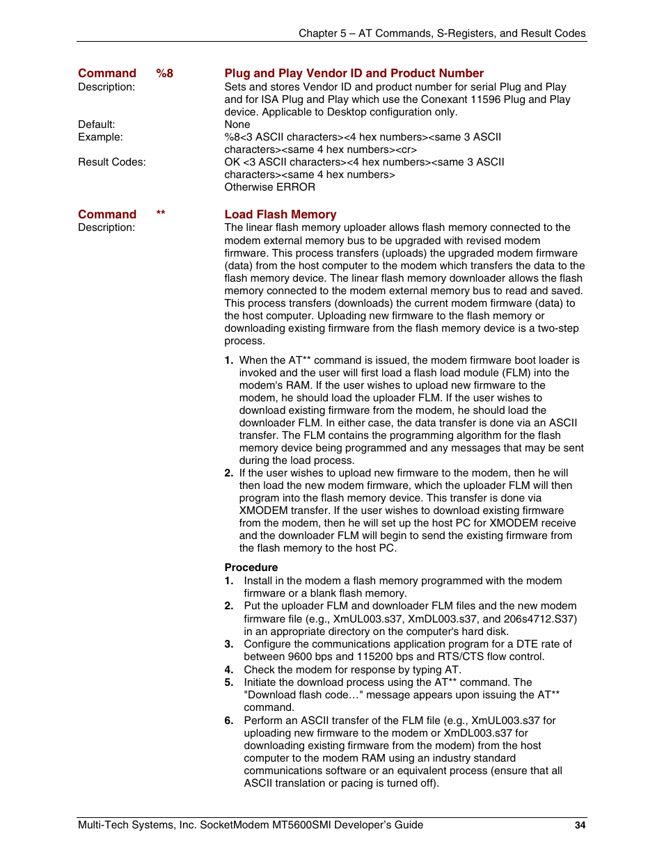 Multi-Tech Systems MT5600SMI-34 User Manual | Page 34 / 134