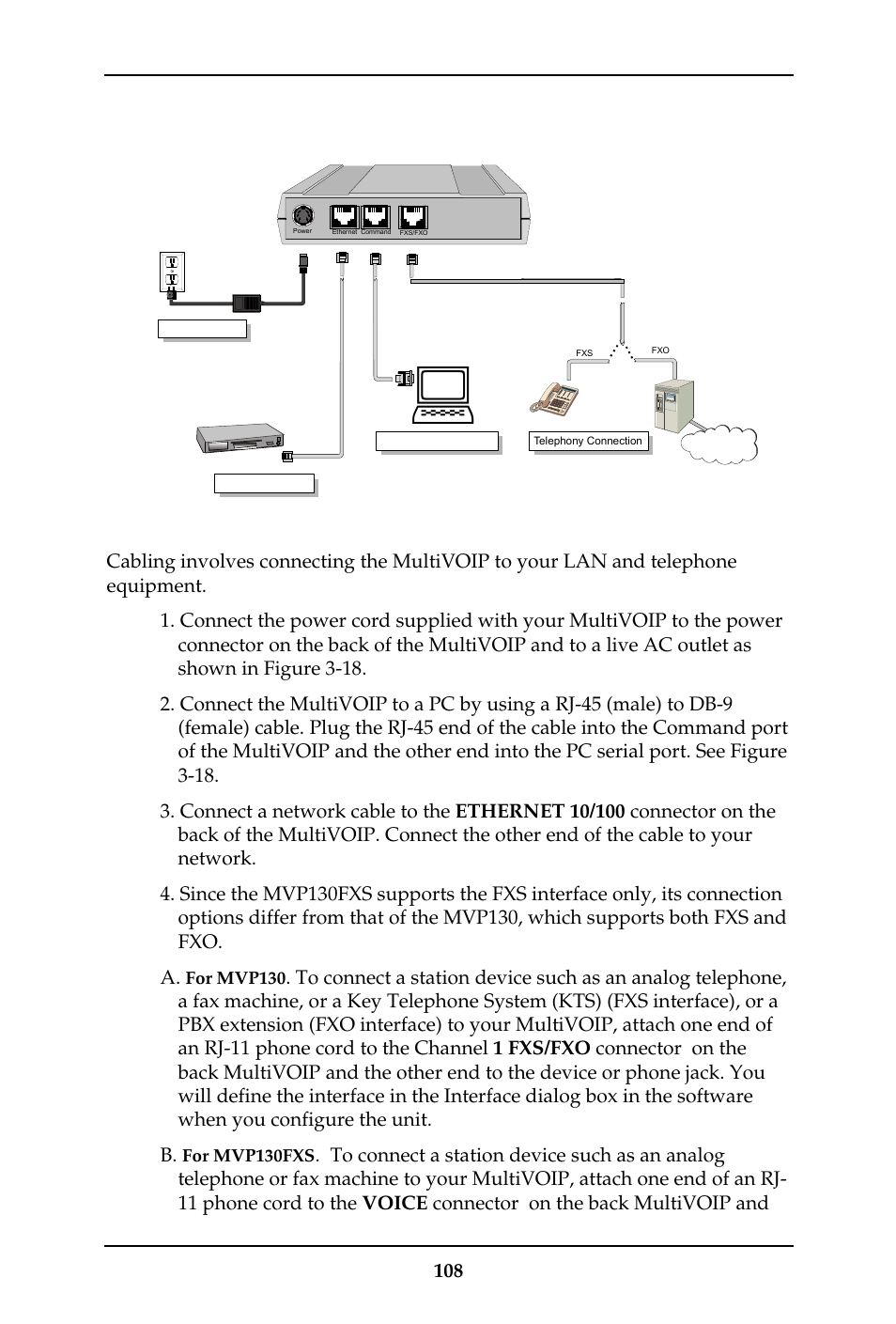 Cabling procedure for mvp-130/130fxs | Multi-Tech Systems MULTIVOIP MVP-410ST/810ST User Manual | Page 108 / 559