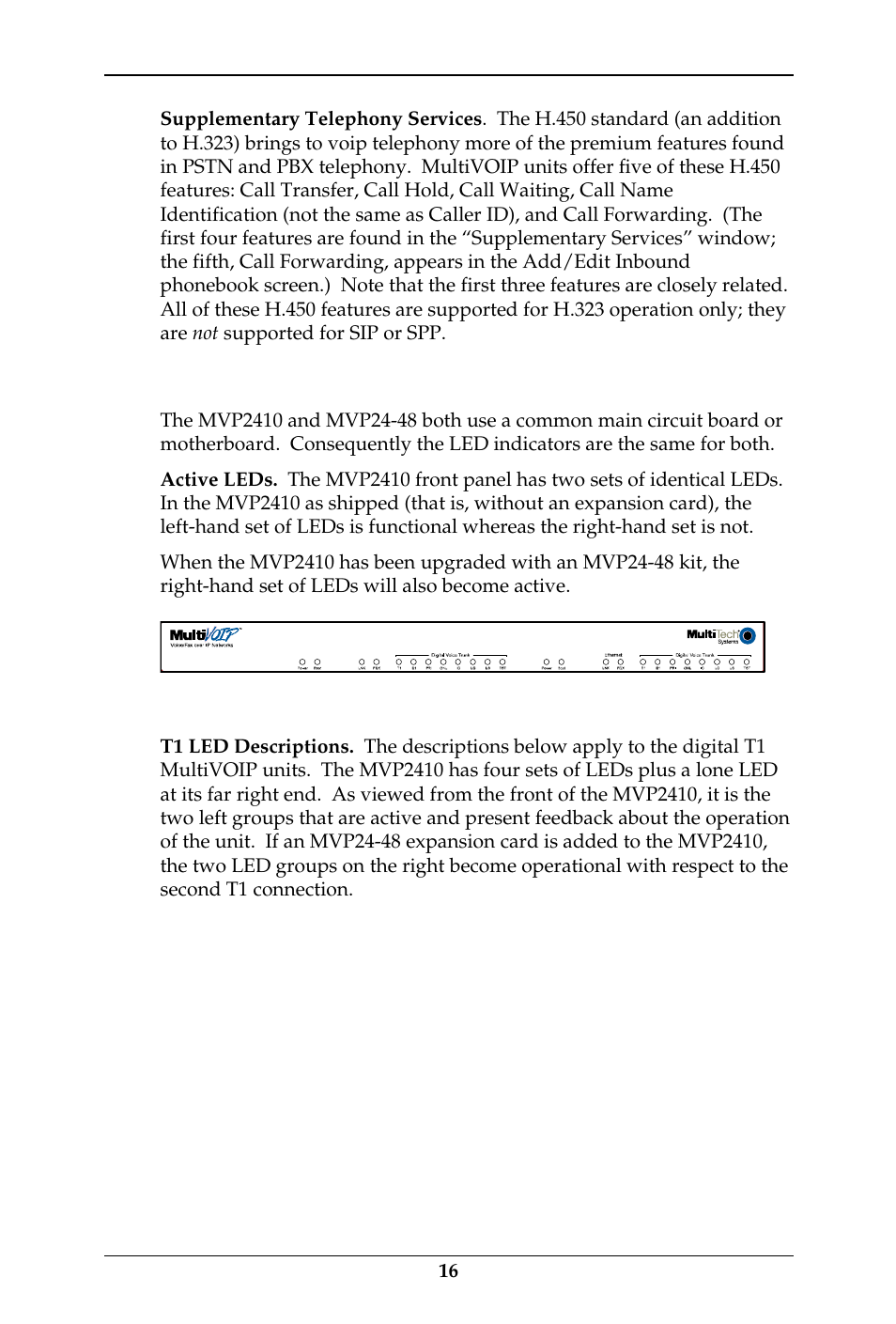 T1 front panel leds | Multi-Tech Systems MULTIVOIP MVP-410ST/810ST User Manual | Page 16 / 559