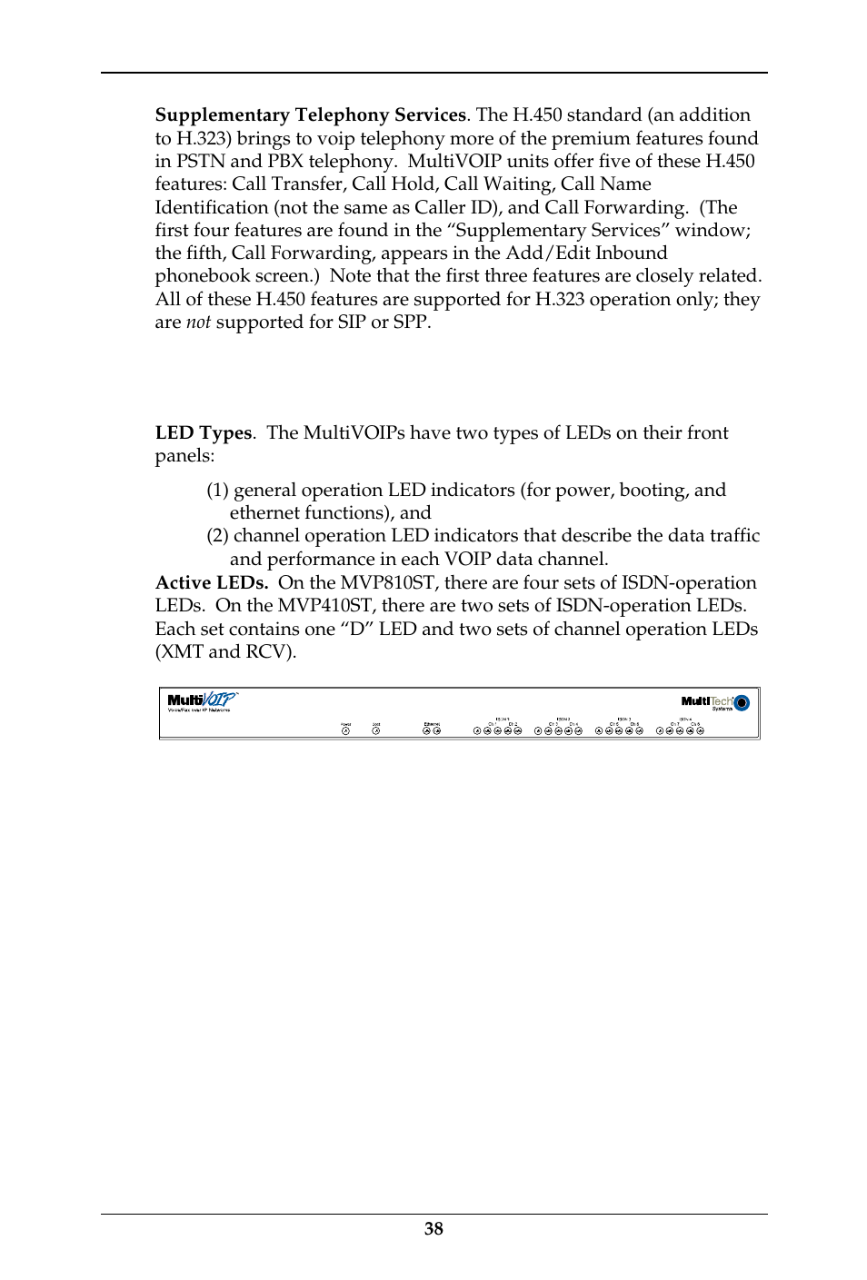 Isdn bri multivoip front panel leds | Multi-Tech Systems MULTIVOIP MVP-410ST/810ST User Manual | Page 38 / 559