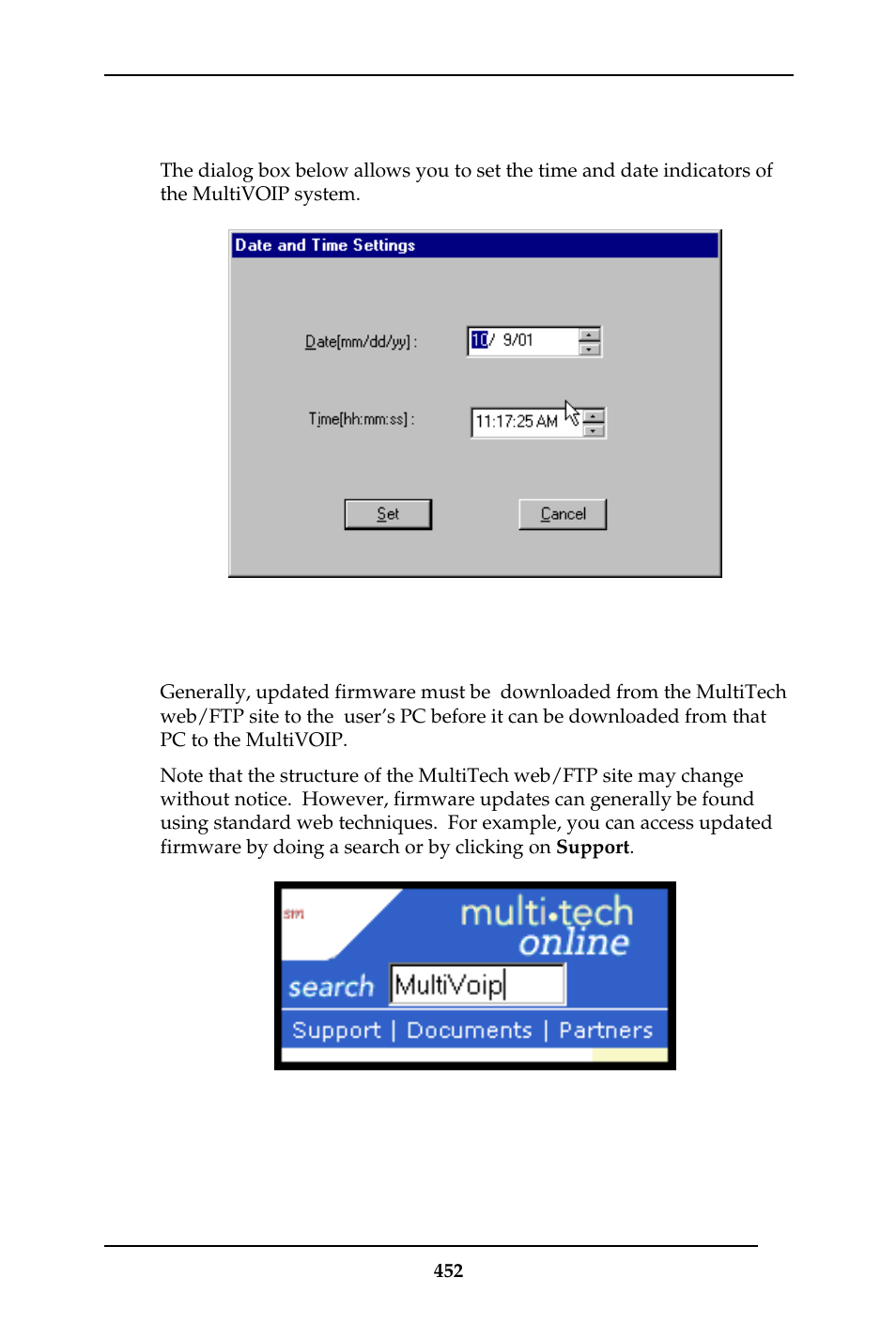 Date and time setup, Obtaining updated firmware | Multi-Tech Systems MULTIVOIP MVP-410ST/810ST User Manual | Page 452 / 559