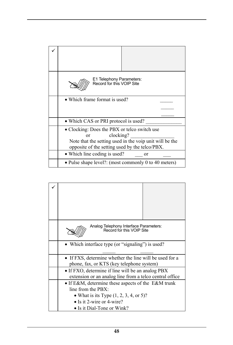 Phone/ip details *absolutely needed, Cont’d), Gather telephone information (e1) | Gather telephone information (analog) | Multi-Tech Systems MULTIVOIP MVP-410ST/810ST User Manual | Page 48 / 559