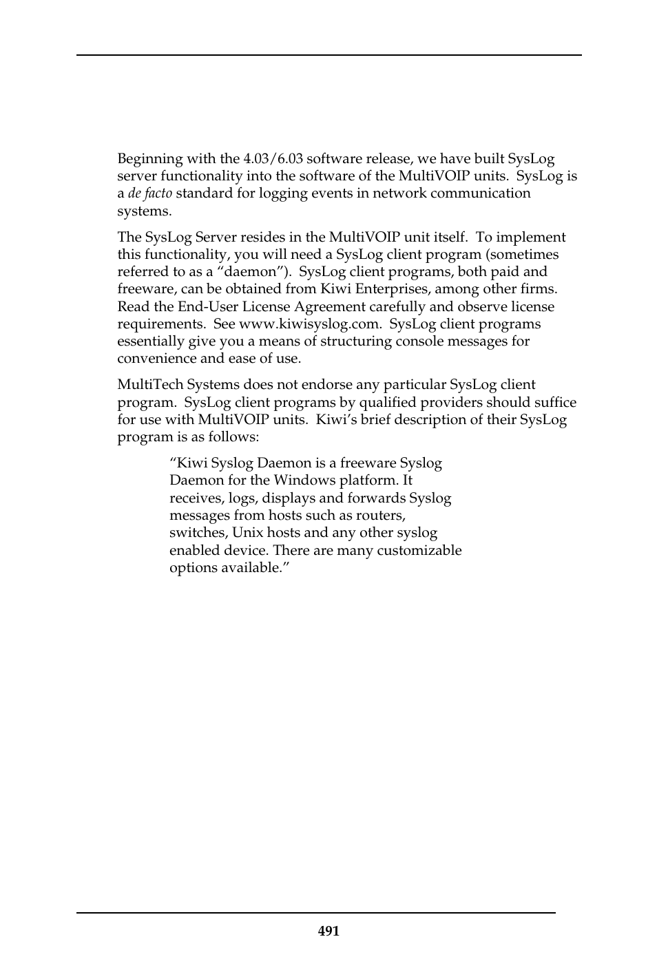 Syslog server functions | Multi-Tech Systems MULTIVOIP MVP-410ST/810ST User Manual | Page 491 / 559