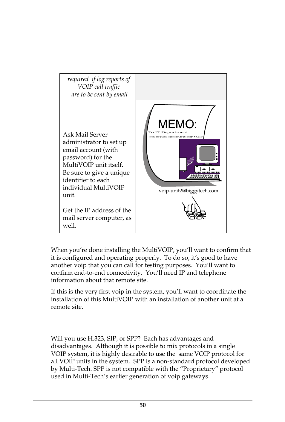 Phone/ip details often needed/wanted, Obtain email address for voip, Identify remote voip site to call | Identify voip protocol to be used | Multi-Tech Systems MULTIVOIP MVP-410ST/810ST User Manual | Page 50 / 559