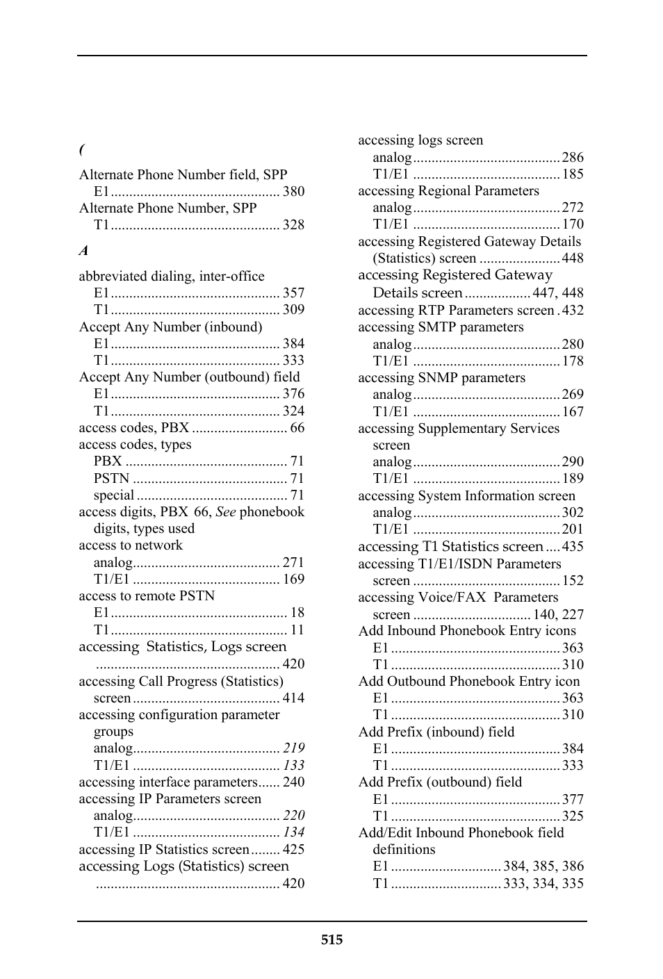 Index | Multi-Tech Systems MULTIVOIP MVP-410ST/810ST User Manual | Page 515 / 559