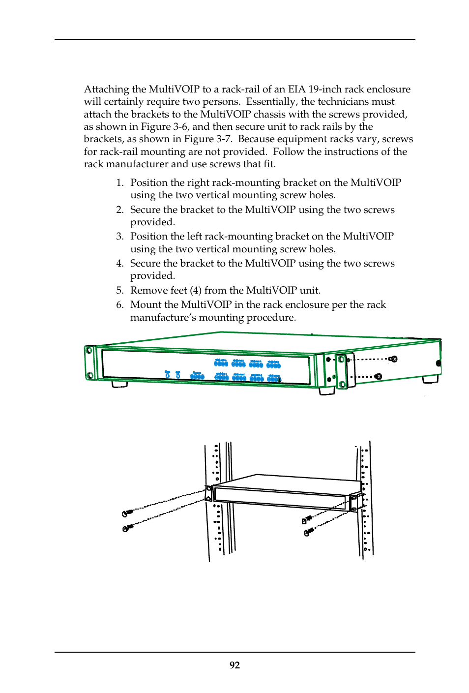 Inch rack enclosure mounting procedure | Multi-Tech Systems MULTIVOIP MVP-410ST/810ST User Manual | Page 92 / 559