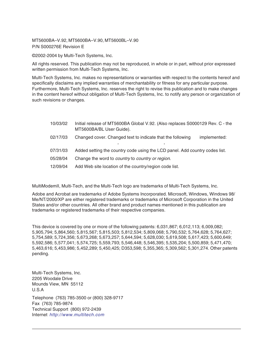 Multi-Tech Systems MT5600BL-V.90 User Manual | Page 2 / 66