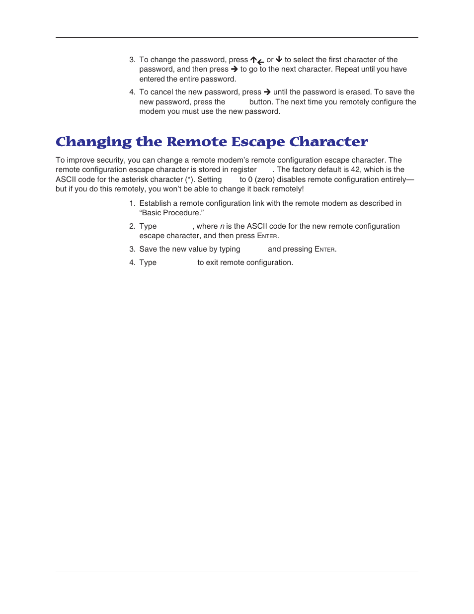 Changing the remote escape character | Multi-Tech Systems MT5600BL-V.90 User Manual | Page 34 / 66