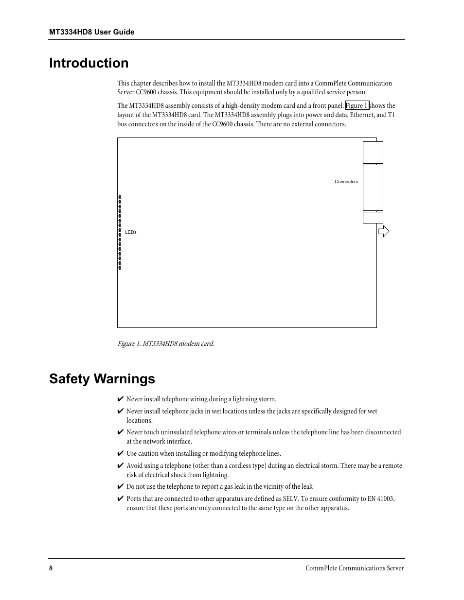 Introduction, Safety warnings, Introduction safety warnings | Multi-Tech Systems MT3334HD8 User Manual | Page 14 / 100