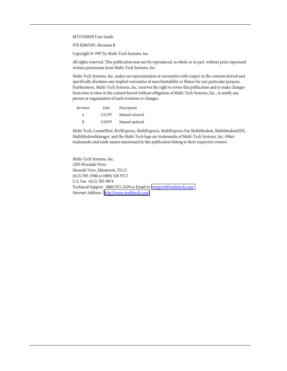 Multi-Tech Systems MT3334HD8 User Manual | Page 2 / 100