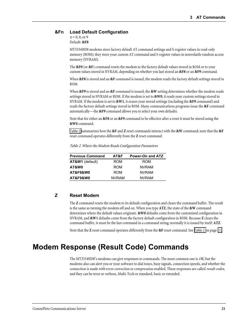 Modem response (result code) commands | Multi-Tech Systems MT3334HD8 User Manual | Page 27 / 100
