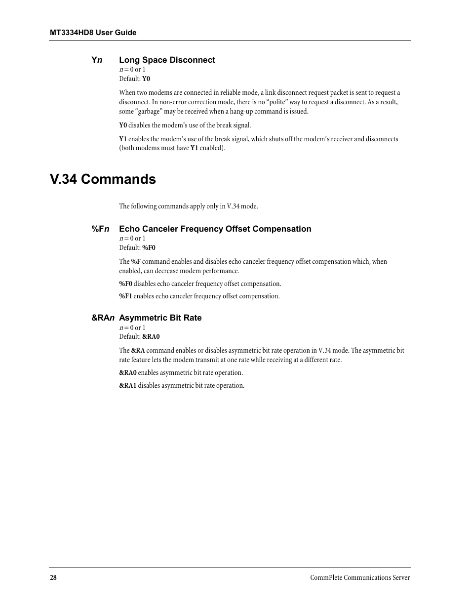 V.34 commands | Multi-Tech Systems MT3334HD8 User Manual | Page 34 / 100