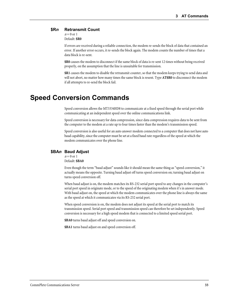 Speed conversion commands | Multi-Tech Systems MT3334HD8 User Manual | Page 39 / 100