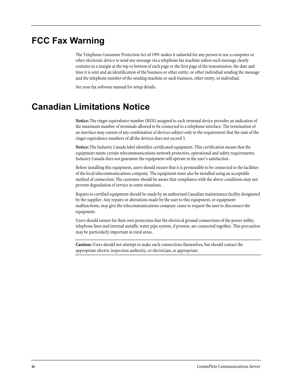 Fcc fax warning, Canadian limitations notice | Multi-Tech Systems MT3334HD8 User Manual | Page 4 / 100