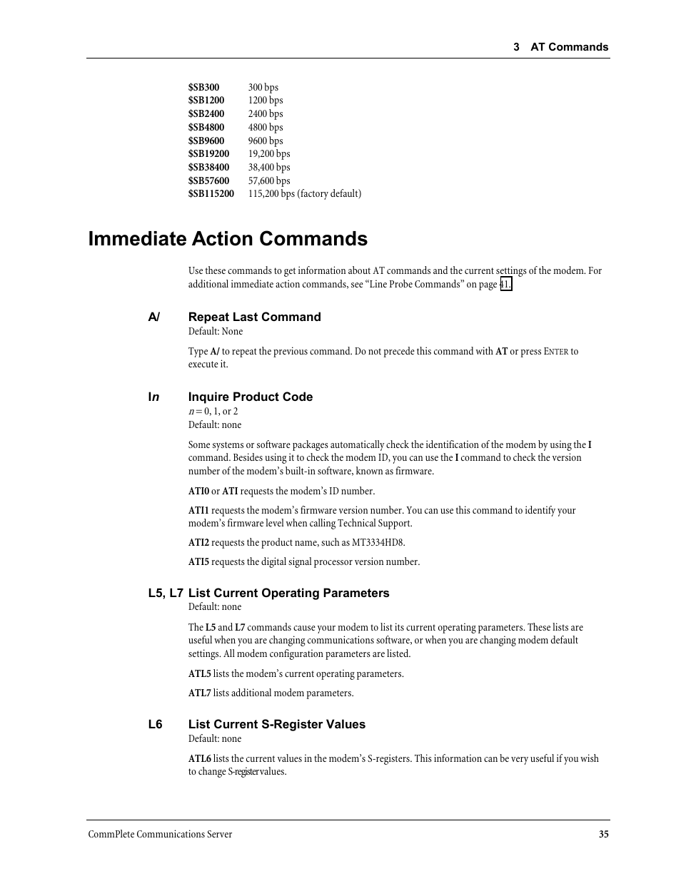 Immediate action commands | Multi-Tech Systems MT3334HD8 User Manual | Page 41 / 100