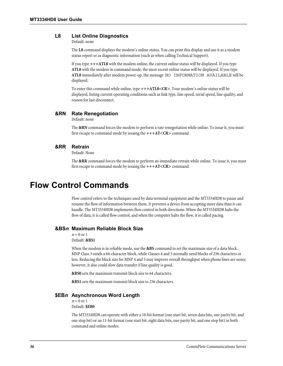 Flow control commands | Multi-Tech Systems MT3334HD8 User Manual | Page 42 / 100