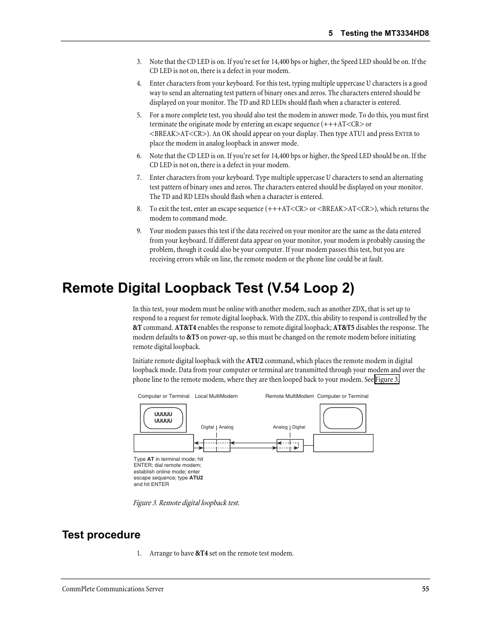 Remote digital loopback test (v.54 loop 2), Test procedure | Multi-Tech Systems MT3334HD8 User Manual | Page 61 / 100