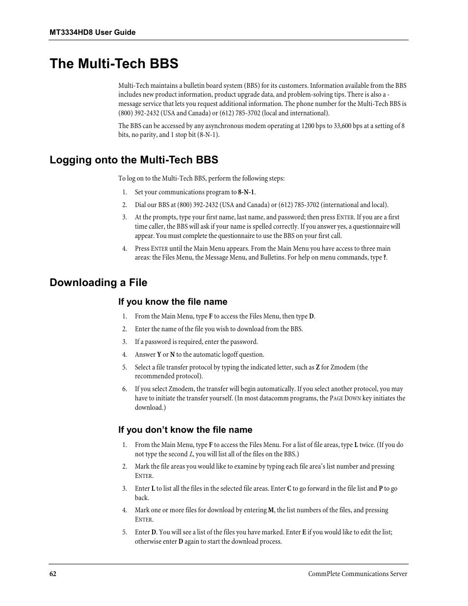 The multi-tech bbs, Logging onto the multi-tech bbs, Downloading a file | Service, Logging onto the multi-tech bbs downloading a file | Multi-Tech Systems MT3334HD8 User Manual | Page 68 / 100