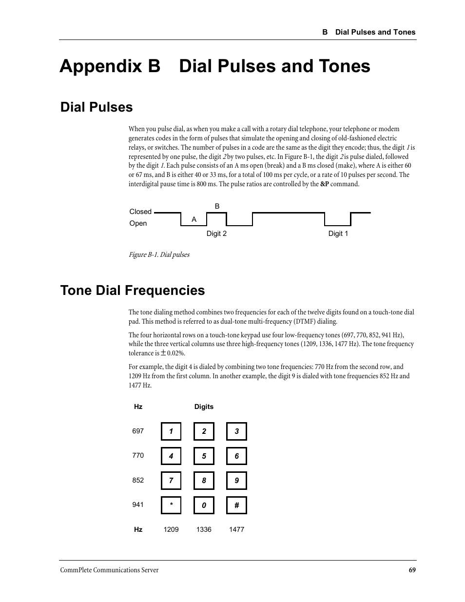 Appendix b dial pulses and tones, Dial pulses, Tone dial frequencies | Multi-Tech Systems MT3334HD8 User Manual | Page 75 / 100