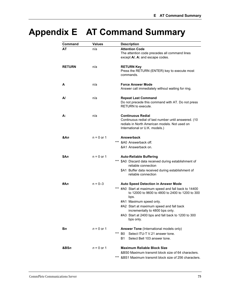 Appendix e at command summary | Multi-Tech Systems MT3334HD8 User Manual | Page 81 / 100
