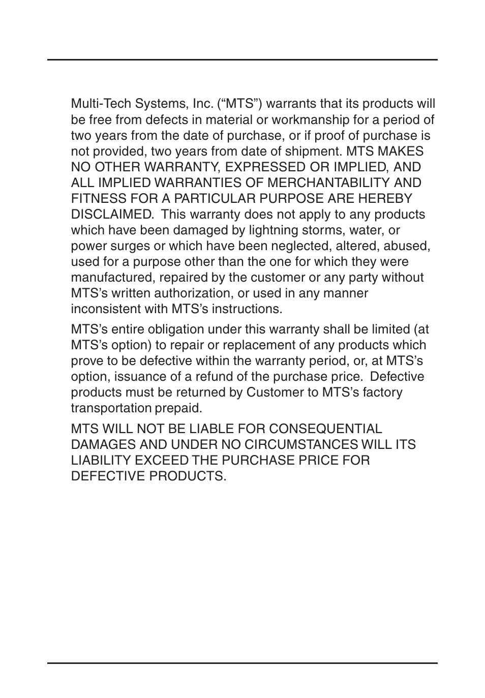 Limited warranty | Multi-Tech Systems MVP200 User Manual | Page 40 / 44