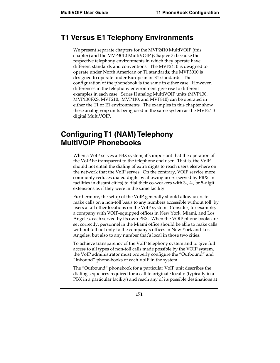 T1 versus e1 telephony environments | Multi-Tech Systems E1 User Manual | Page 171 / 395