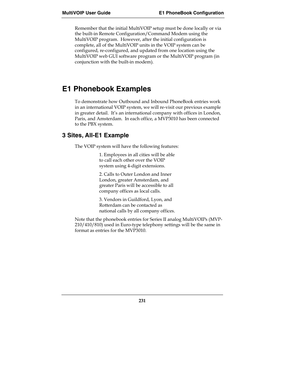 E1 phonebook examples, 3 sites, all-e1 example | Multi-Tech Systems E1 User Manual | Page 231 / 395
