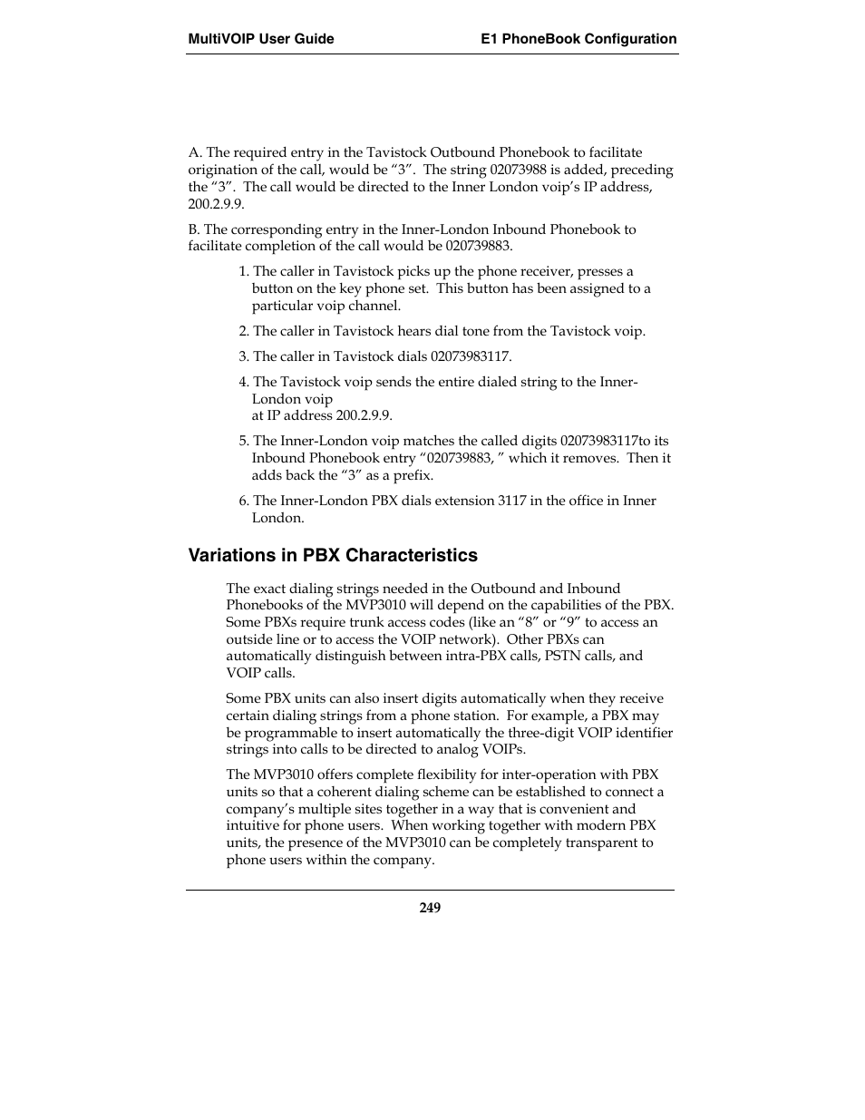 Variations in pbx characteristics | Multi-Tech Systems E1 User Manual | Page 249 / 395