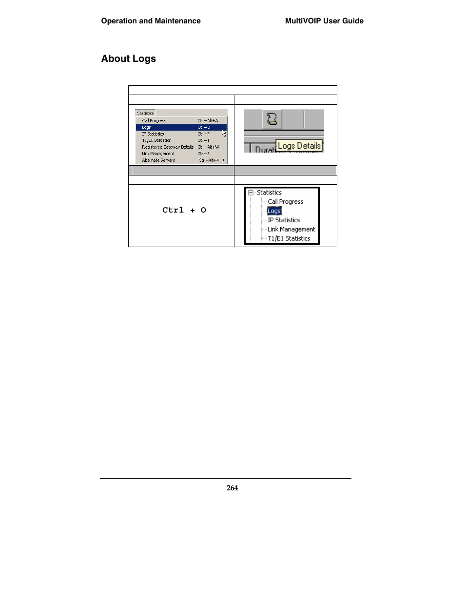 About logs | Multi-Tech Systems E1 User Manual | Page 264 / 395